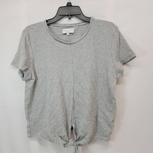Madewell Texture Thread Size Large Grey Tie Front crop top short sleeve shirt R1